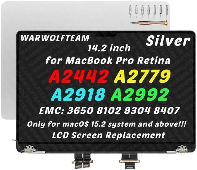 Main image of WARWOLFTEAM for MacBook Pro A2442 A2779 A2918 A2992 LCD Screen, Silver