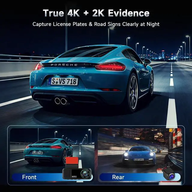Alt view image 2 of 5 - 4K Dual Dash Cam Front and Rear with 5Ghz WiFi, GPS, ADAS & Blind Spot Detection, 3.16" IPS 4K-3840 * 2160P Car Dash Camera, APP Control, Night Vision, 24/7 Parking Mode, G-Sensor