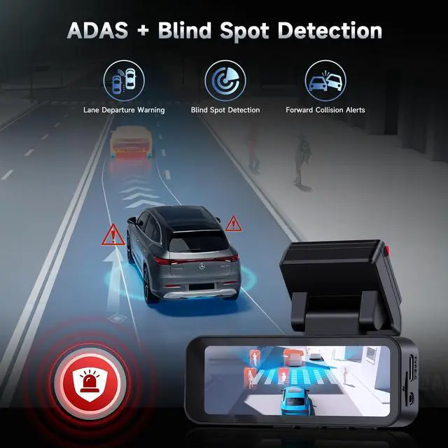 Alt view image 4 of 5 - 4K Dual Dash Cam Front and Rear with 5Ghz WiFi, GPS, ADAS & Blind Spot Detection, 3.16" IPS 4K-3840 * 2160P Car Dash Camera, APP Control, Night Vision, 24/7 Parking Mode, G-Sensor