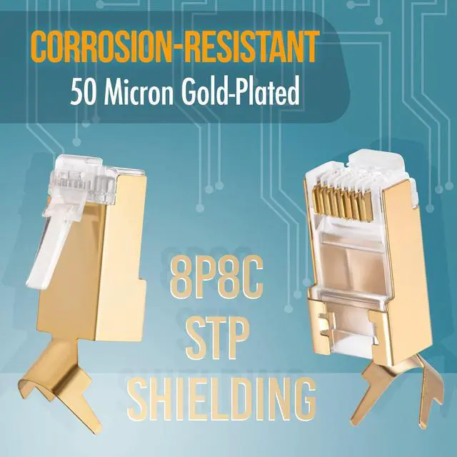 Alt view image 4 of 5 - Everest Media Solutions RJ45 Cat7 & Cat6A Pass Through Connectors - 30 Pcs, 50UM Gold Plated Shielded FTP/STP External Ground for 23 AWG Network Cable