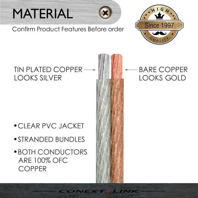 Alt view image 2 of 5 - Conext Link PSC8GS-25 Parallel Gold Silver Speaker Cables Full Gauge Oxygen Free Copper Zip Wire (8 Gauge, 25 feet) 11304