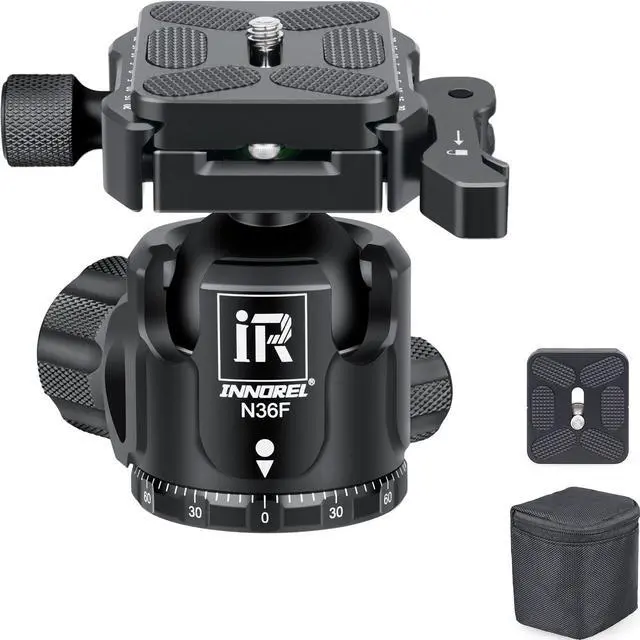 Main image of INNOREL N36F Quick Locking Low Profile Tripod Ball Head, Fast Lever Release, Panoramic CNC Metal Camera Tripod Ballhead with 2 Plates for Tripod Monopod DSLR Camcorder, Max Load 44lb/20kg (Black)
