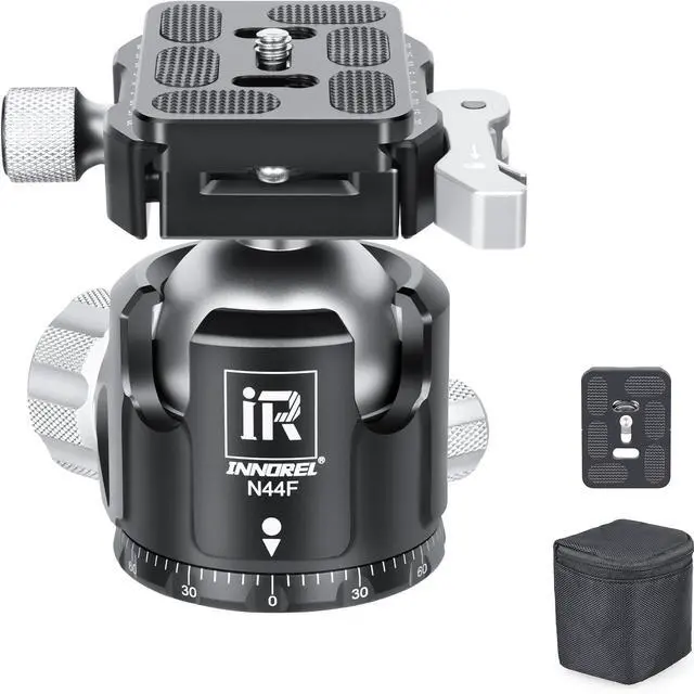 Main image of INNOREL N44F Quick Locking Low Profile Tripod Ball Head, Fast Lever Release, Panoramic CNC Metal Camera Tripod Ballhead with 2 Plates for Tripod Monopod DSLR Camcorder, Max Load 55lb/25kg (Sliver)