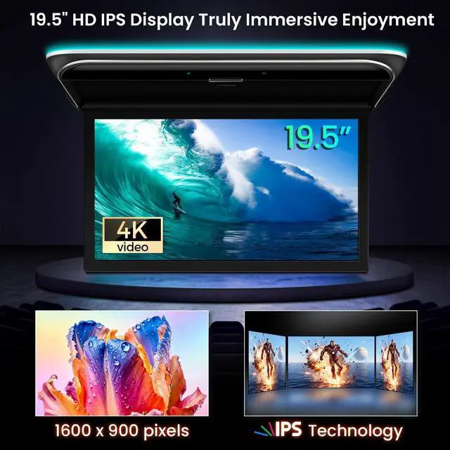 Alt view image 4 of 5 - XTRONS 19.5" Android 14 Car Overhead Player, 1600x900 IPS Screen Flip Down Roof Mount Monitor with Built-in Speaker, WiFi, Bluetooth, Supports HDMI USB Input, Screen Mirroring (Octa Core, 4+64GB)