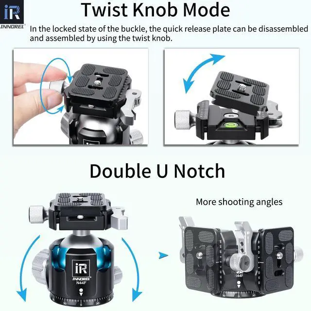 Alt view image 5 of 5 - INNOREL N44F Quick Locking Low Profile Tripod Ball Head, Fast Lever Release, Panoramic CNC Metal Camera Tripod Ballhead with 2 Plates for Tripod Monopod DSLR Camcorder, Max Load 55lb/25kg (Sliver)