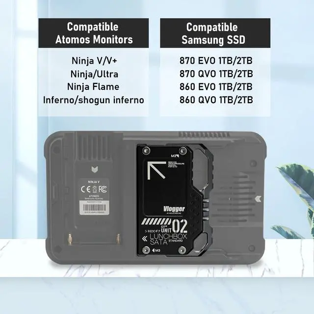 Alt view image 2 of 5 - Lunchbox II SATA SSD Case, Aluminum Housing Adapter for Samsung EVO QVO 860/870 Series, Compatible with Atomos Ninja &Ninja V/V+/Ultra/Flame/Inferno