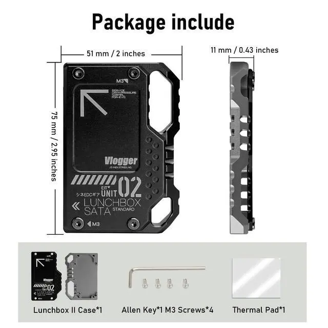 Alt view image 3 of 5 - Lunchbox II SATA SSD Case, Aluminum Housing Adapter for Samsung EVO QVO 860/870 Series, Compatible with Atomos Ninja &Ninja V/V+/Ultra/Flame/Inferno