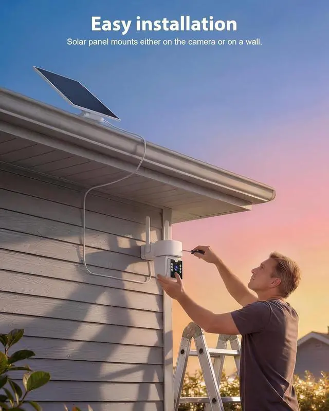 Alt view image 2 of 5 - 5G & 2.4G Wi-Fi Outdoor Camera Wireless,Solar Security Cameras Wireless Outdoor, 2K 360 PTZ Camera, Solar/Battery Powered, PIR Human Detection, Color Night Vision,Two-Way Voice Calling,