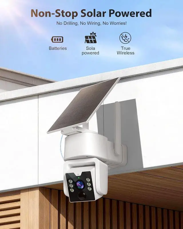 Alt view image 3 of 5 - 5G & 2.4G Wi-Fi Outdoor Camera Wireless,Solar Security Cameras Wireless Outdoor, 2K 360 PTZ Camera, Solar/Battery Powered, PIR Human Detection, Color Night Vision,Two-Way Voice Calling,