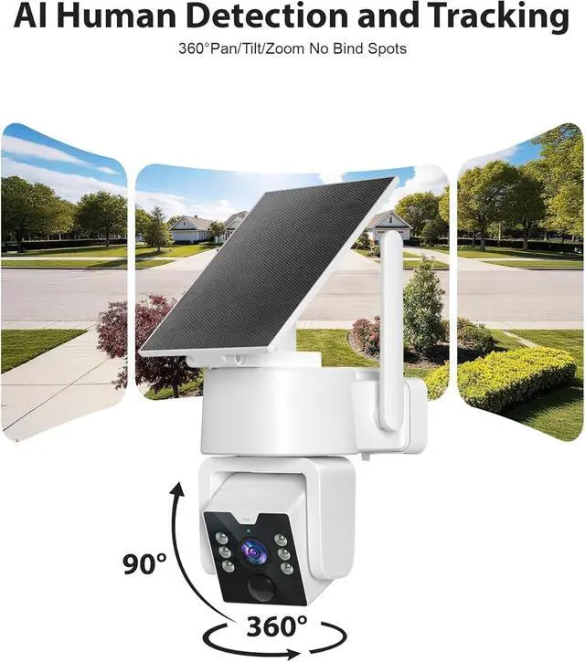 Alt view image 5 of 5 - 5G & 2.4G Wi-Fi Outdoor Camera Wireless,Solar Security Cameras Wireless Outdoor, 2K 360 PTZ Camera, Solar/Battery Powered, PIR Human Detection, Color Night Vision,Two-Way Voice Calling,
