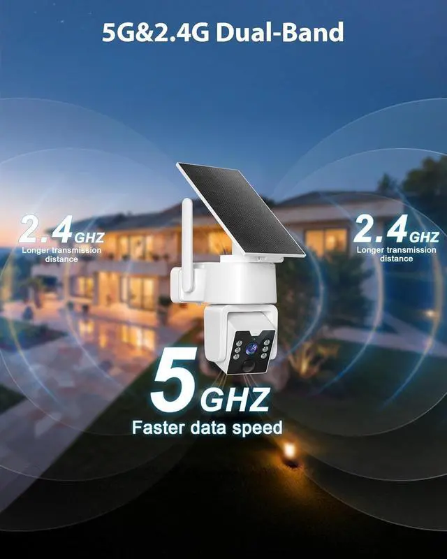 Alt view image 4 of 5 - 5G & 2.4G Wi-Fi Outdoor Camera Wireless,Solar Security Cameras Wireless Outdoor, 2K 360 PTZ Camera, Solar/Battery Powered, PIR Human Detection, Color Night Vision,Two-Way Voice Calling,