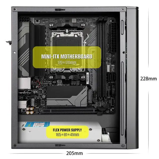 Alt view image 4 of 5 - D32R Mini ITX Case ARGB Small Form Factor SFF Mini-Tower HTPC 0.8mm SPCC