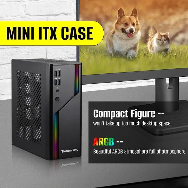 Alt view image 2 of 5 - D32R Mini ITX Case ARGB Small Form Factor SFF Mini-Tower HTPC 0.8mm SPCC