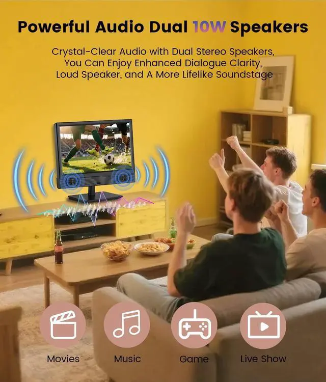Alt view image 5 of 5 - Feihe 15.6 Inch Small Smart TV - Full HD 1080p Compact Flat Screen Smart Television with Wi/Fi, Bluetooth, Voice Remote for Kitchen, Bedroom, RV