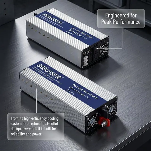 Alt view image 3 of 5 - Aeliussine 4000W Pure Sine Wave Inverter-48V DC to 110V 120V AC Power Converter with 2 AC Outlets, 48 Volt Power Inverter for Truck, Rv, Camping, Home, Emergency Power