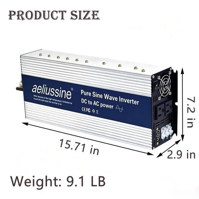 Alt view image 2 of 5 - Aeliussine 4000W Pure Sine Wave Inverter-48V DC to 110V 120V AC Power Converter with 2 AC Outlets, 48 Volt Power Inverter for Truck, Rv, Camping, Home, Emergency Power