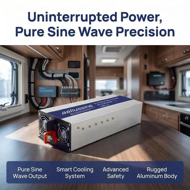 Alt view image 5 of 5 - Aeliussine 4000W Pure Sine Wave Inverter-48V DC to 110V 120V AC Power Converter with 2 AC Outlets, 48 Volt Power Inverter for Truck, Rv, Camping, Home, Emergency Power