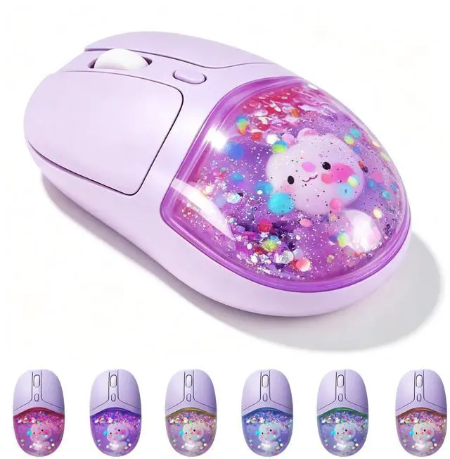 Main image of Wireless Bluetooth Mouse-2.4G USB Dual Mode Cute Clear Aqua Glitter Liquid Sand Water Mice, 4000D-PI Portable Retro Cordless Silent Rechargeable LED Breathing Light for Laptop PC iPad Mac Gift