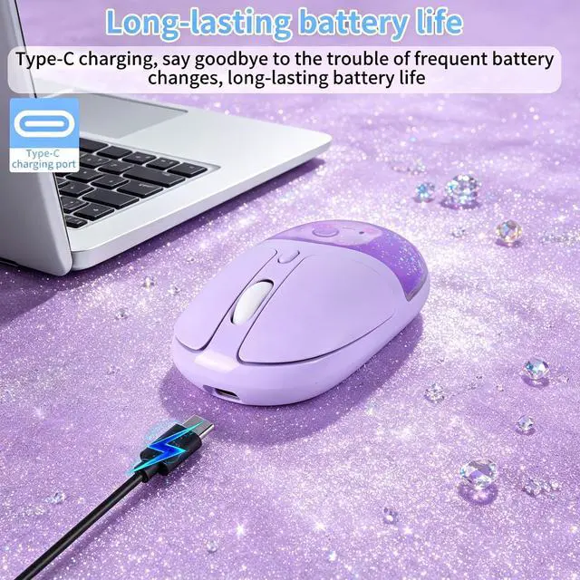 Alt view image 4 of 5 - Wireless Bluetooth Mouse-2.4G USB Dual Mode Cute Clear Aqua Glitter Liquid Sand Water Mice, 4000D-PI Portable Retro Cordless Silent Rechargeable LED Breathing Light for Laptop PC iPad Mac Gift