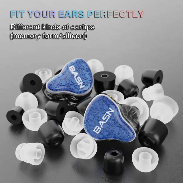 Alt view image 4 of 5 - BASN Bmaster5 in Ear Monitors, 5 Drivers Drummer Headphones with Powerful Bass, Noise Isolation IEM Earbuds with Detachable MMCX Silver-Plated OFC Cable for Musicians (Sapphire Blue, 3.5mm)