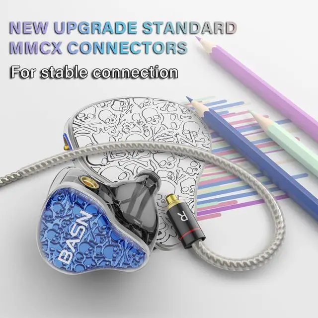 Alt view image 5 of 5 - BASN Bmaster5 in Ear Monitors, 5 Drivers Drummer Headphones with Powerful Bass, Noise Isolation IEM Earbuds with Detachable MMCX Silver-Plated OFC Cable for Musicians (Sapphire Blue, 3.5mm)