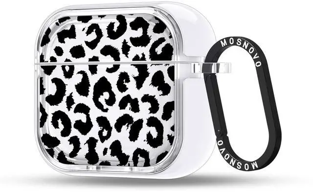 Main image of MOSNOVO for Airpods 4 Case, Protective Clear Case with Shockproof Dual Layer Hard Luxe Metal Ring Designed for Airpods 4 Generation - Black Leopard Print