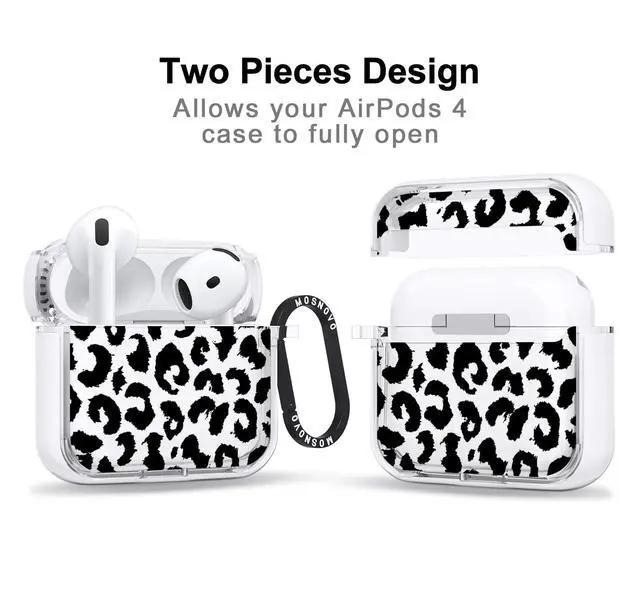 Alt view image 2 of 5 - MOSNOVO for Airpods 4 Case, Protective Clear Case with Shockproof Dual Layer Hard Luxe Metal Ring Designed for Airpods 4 Generation - Black Leopard Print