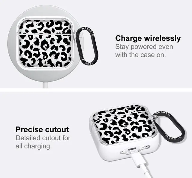 Alt view image 5 of 5 - MOSNOVO for Airpods 4 Case, Protective Clear Case with Shockproof Dual Layer Hard Luxe Metal Ring Designed for Airpods 4 Generation - Black Leopard Print