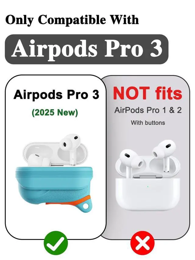 Alt view image 2 of 5 - HALLEAST for AirPods Pro 3 Case, IP67 Waterproof Silicone Cover with Stylish Design & Metal Carabiner - US Patented, Wireless Charging, Front LED Visible (AirPods Pro 3rd Ge