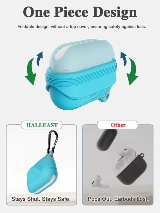 Alt view image 3 of 5 - HALLEAST for AirPods Pro 3 Case, IP67 Waterproof Silicone Cover with Stylish Design & Metal Carabiner - US Patented, Wireless Charging, Front LED Visible (AirPods Pro 3rd Ge