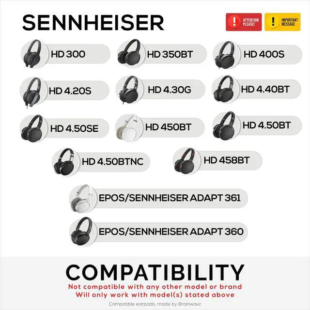 Alt view image 2 of 5 - Replacement Earpads for Sennheiser HD4.50BT HD4.50BTNC HD450BT HD4.50SE HD4.40BT HD4.30G HD4.20S HD458BT HD450 HD400S HD 350BT. Soft Real Leather + Memory Foam for Extra Comfort - By Brainwavz (Black)