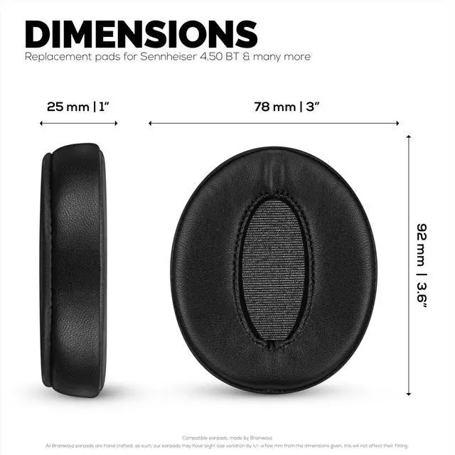 Alt view image 5 of 5 - Replacement Earpads for Sennheiser HD4.50BT HD4.50BTNC HD450BT HD4.50SE HD4.40BT HD4.30G HD4.20S HD458BT HD450 HD400S HD 350BT. Soft Real Leather + Memory Foam for Extra Comfort - By Brainwavz (Black)