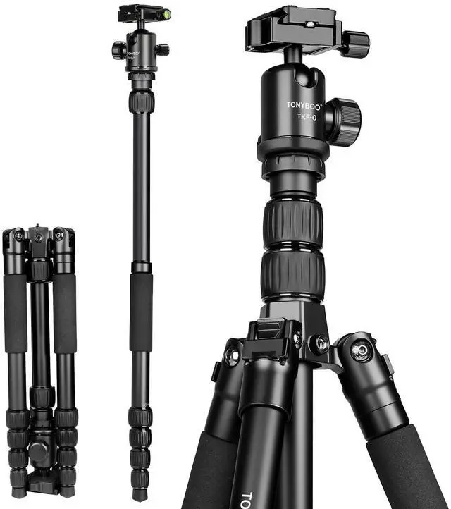 Main image of TONYBOO 61.5" Camera Tripod, Heavy Duty Travel Tripod Monopod for Camera, Reversible Lightweight Tripod Stand with 360 Ball Head,Max Load 22lbs/10kg for DSLR Mirrorless Camcorders Phone