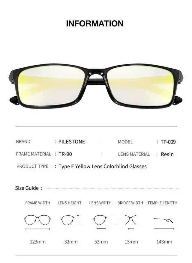 Alt view image 2 of 3 - Pilestone TP-009 Yellow Color Blind Glasses (Tritanomaly/Tritanopia)