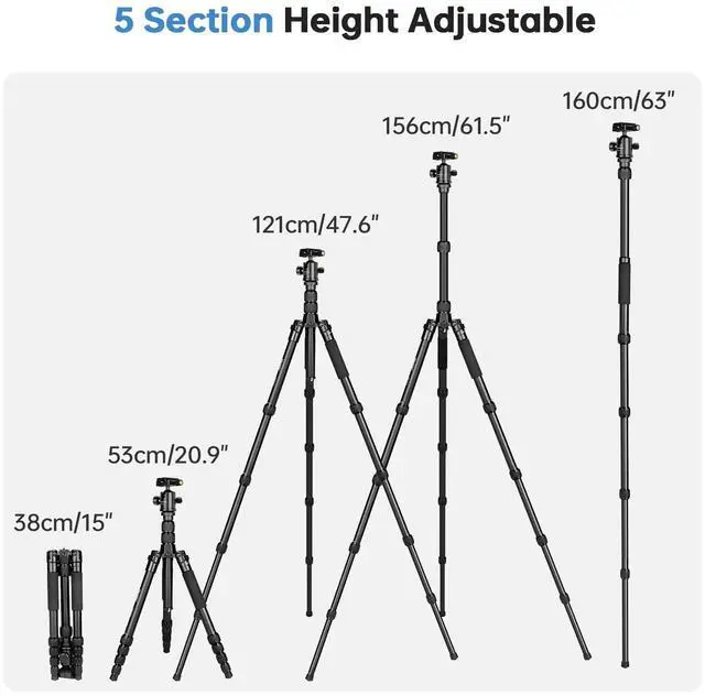 Alt view image 3 of 5 - TONYBOO 61.5" Camera Tripod, Heavy Duty Travel Tripod Monopod for Camera, Reversible Lightweight Tripod Stand with 360 Ball Head,Max Load 22lbs/10kg for DSLR Mirrorless Camcorders Phone