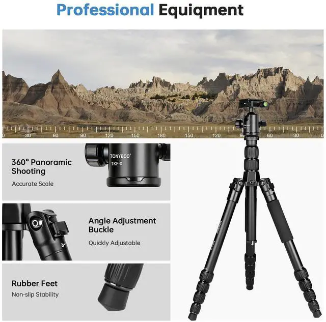 Alt view image 4 of 5 - TONYBOO 61.5" Camera Tripod, Heavy Duty Travel Tripod Monopod for Camera, Reversible Lightweight Tripod Stand with 360 Ball Head,Max Load 22lbs/10kg for DSLR Mirrorless Camcorders Phone