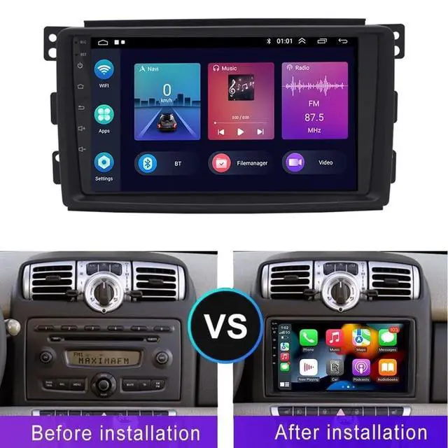 Alt view image 2 of 5 - Alikali 9in Car Stereo for Benz Smart Fortwo 2005-2010 2009 2008 2007 2006 w/GPS Navigation Radio with Carplay Android Auto Bluetooth WiFi FM/RDS SWC + Backup Camera 2+32G