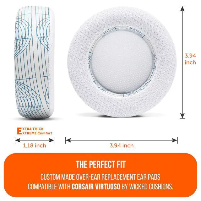 Alt view image 5 of 5 - WC Freeze Virtuoso - Hybrid Fabric Cooling Gel Replacement Earpads for Corsair Virtuoso Gaming Headset, Made by Wicked Cushions, Improved Durability, Thickness and Sound Isolation ^^ Ivory Tide