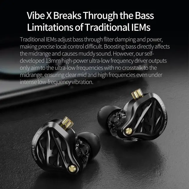 Alt view image 2 of 5 - KZA COUSTICS KZ Vibe X IEM, 2DD in Ear Monitor with Haptic Bass Vibrations, Sound Isolating Earphones with Mic, Secure in-Ear Fit HiFi Wired Earbuds for Musician, Audiophiles(3.5mm, with Mic)