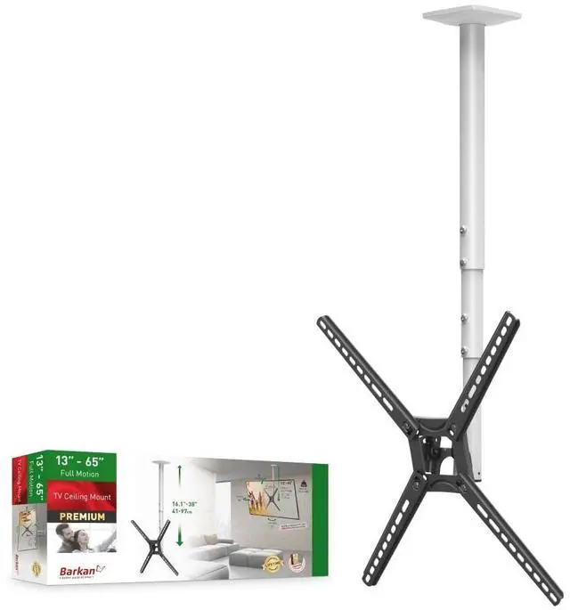 Main image of Barkan 38'' Long White TV Ceiling Mount, 13-65 inch Full Motion - 3 Movement Flat/Curved Screen Bracket Holds up to 88lbs, Telescopic Height Adjustment, Fits LED OLED LCD