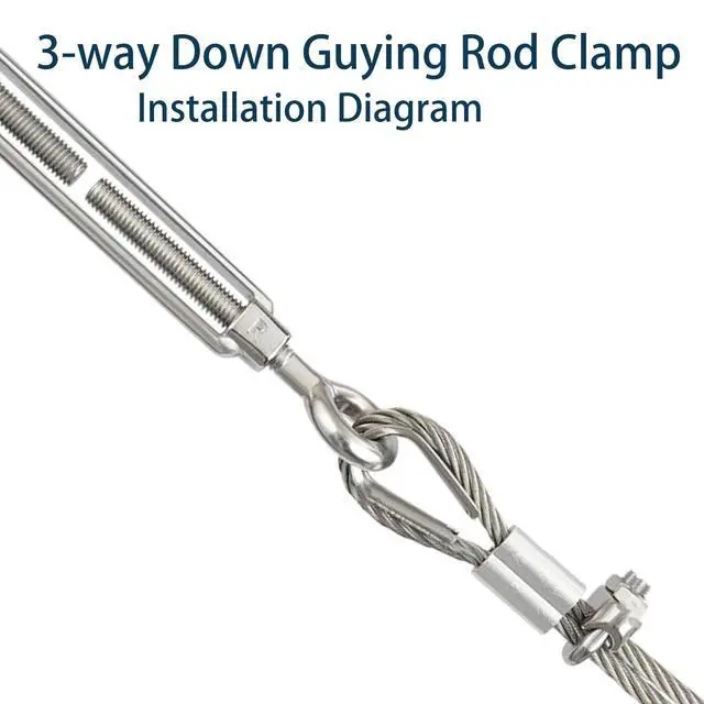 Alt view image 3 of 5 - 3 Way Down Guy Wire Ring Kit with 100ft Wires & Mount Accessaries, 3-Way Guying Antenna Mast Clamp, Fits Masts up to 2.4",Heavy Duty Stainless Steel
