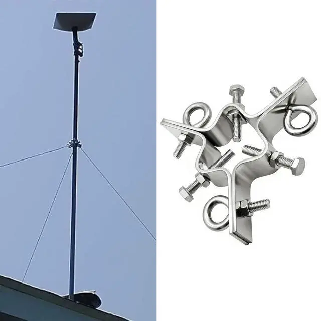 Alt view image 5 of 5 - 3 Way Down Guy Wire Ring Kit with 100ft Wires & Mount Accessaries, 3-Way Guying Antenna Mast Clamp, Fits Masts up to 2.4",Heavy Duty Stainless Steel