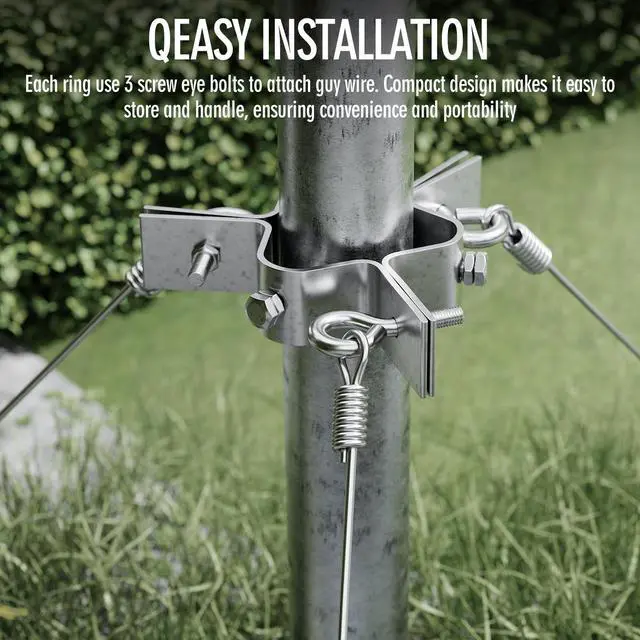 Alt view image 4 of 5 - 3 Way Down Guy Wire Ring Kit with 100ft Wires & Mount Accessaries, 3-Way Guying Antenna Mast Clamp, Fits Masts up to 2.4",Heavy Duty Stainless Steel