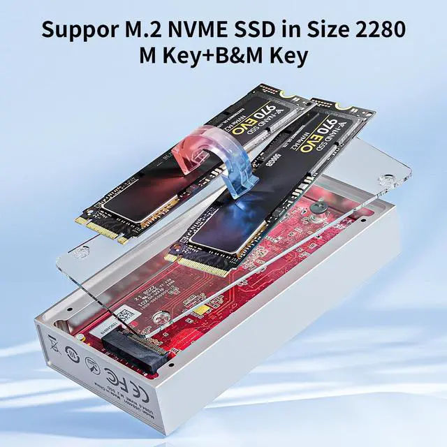Alt view image 4 of 5 - ALYYDBG Aluminum 40Gbps M.2 NVMe SSD Enclosure, 8TB USB-C External Hard Drive for M1 M2 Pro/Max, Support 2280 B&M+M-Key PCIe, Compatible Thunderbolt 3/4 USB 4/3.2/3.1/3.0/2.0