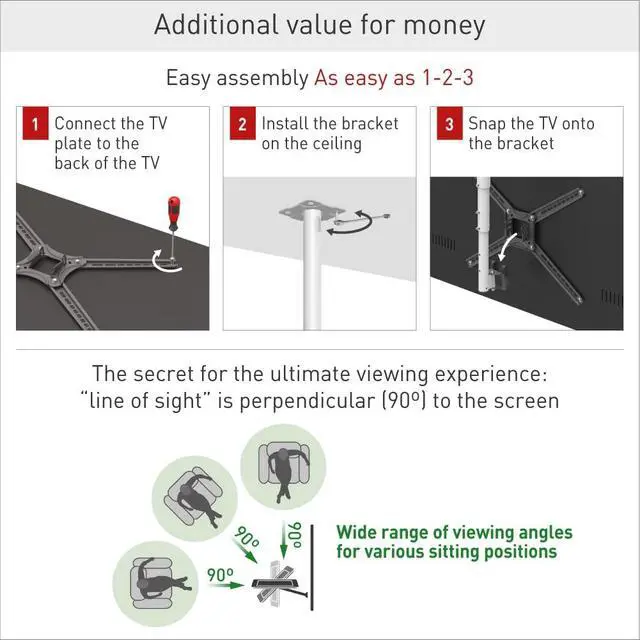 Alt view image 3 of 5 - Barkan 38'' Long White TV Ceiling Mount, 13-65 inch Full Motion - 3 Movement Flat/Curved Screen Bracket Holds up to 88lbs, Telescopic Height Adjustment, Fits LED OLED LCD