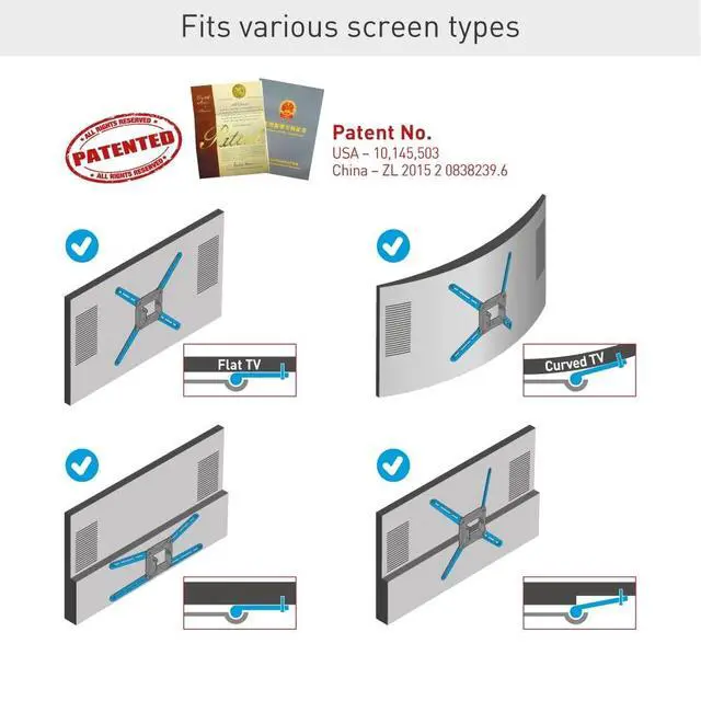 Alt view image 4 of 5 - Barkan 38'' Long White TV Ceiling Mount, 13-65 inch Full Motion - 3 Movement Flat/Curved Screen Bracket Holds up to 88lbs, Telescopic Height Adjustment, Fits LED OLED LCD