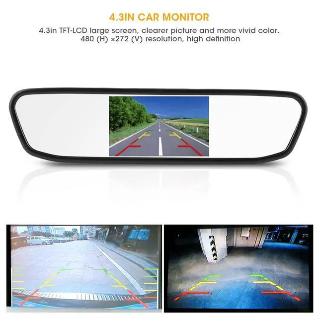 Alt view image 4 of 5 - aqxreight Rearview Mirror Backup Camera,4.3in Car HD Rearview Mirror Monitor 8LED Night Vision Reversing Camera, aqxreightiotkw9grmp