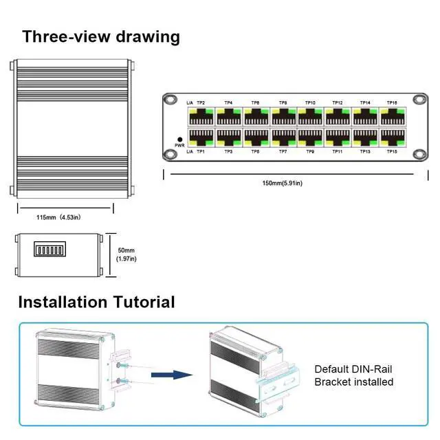 Alt view image 5 of 5 - Steloproad Industrial Gigabit Ethernet Switch, 16-Port 10/100/1000Mbps RJ45, -40~80C, Redundant 1248V DC Power, IP40 Metal Housing, DIN-Rail Solar Energy Switch