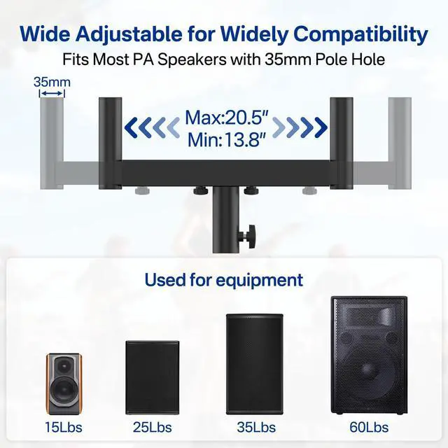 Alt view image 2 of 5 - Rimous Heavy Duty Dual Fork Bracket Speaker Mount Bar Mounting Adjustable Width 13.78"- 20.47" ^^ Fork Speaker Pole Mount Bar Adapter for PA/DJ Speakers with 35mm Pole Hole, Single
