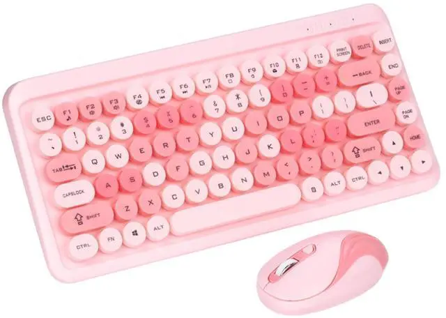 Main image of Wire Less Keyboard and Mouse Combo, Cute Retro Keyboard with Round Keycaps, 1000/1200/1600 DPI Mouse, 2.4G USB Receiver Plug and Play, Ergonomic Keyboard for Laptop, PC (P Ink)